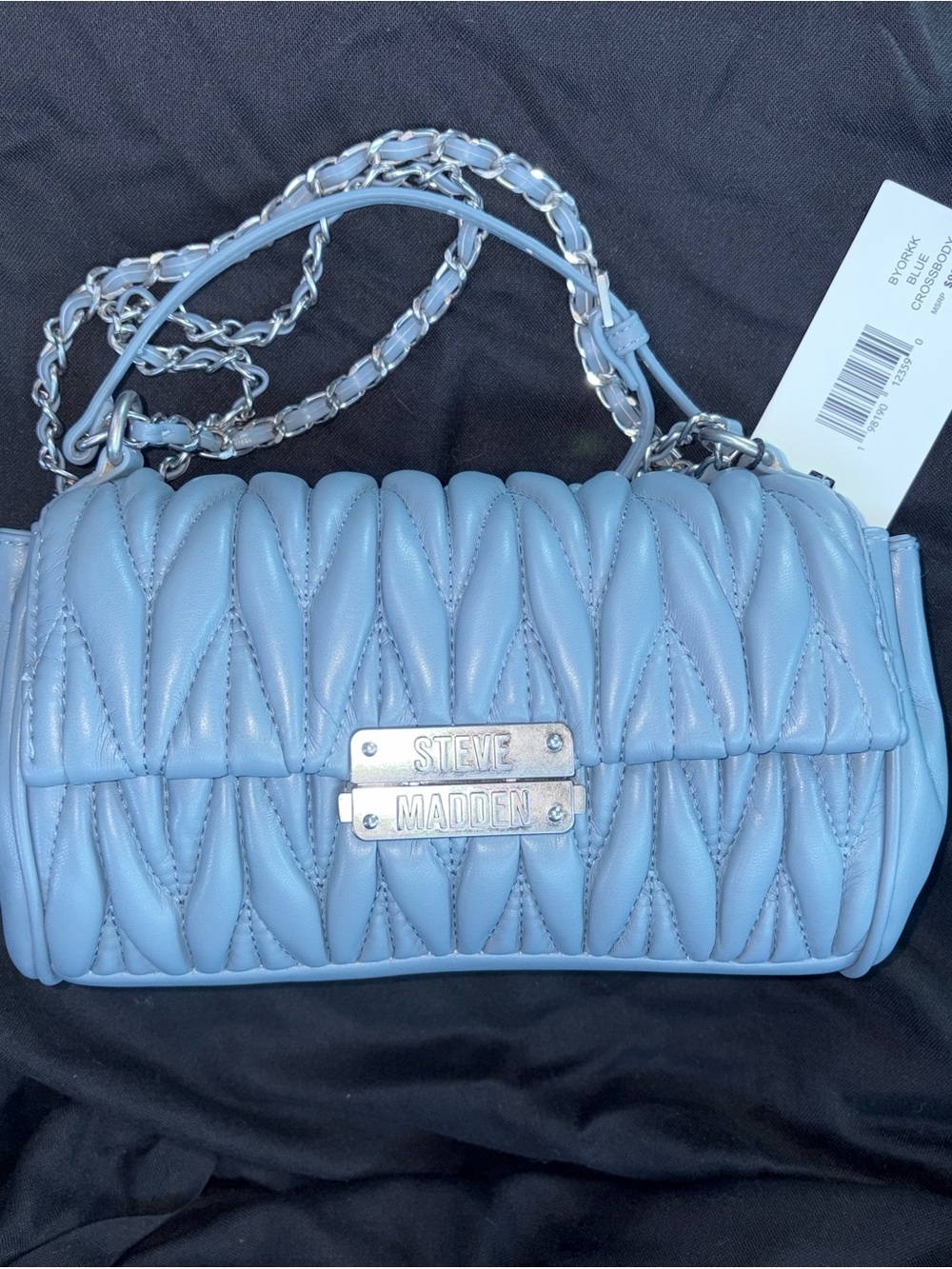 Steve Madden Quilted Powder Blue Chain Crossbody Bag